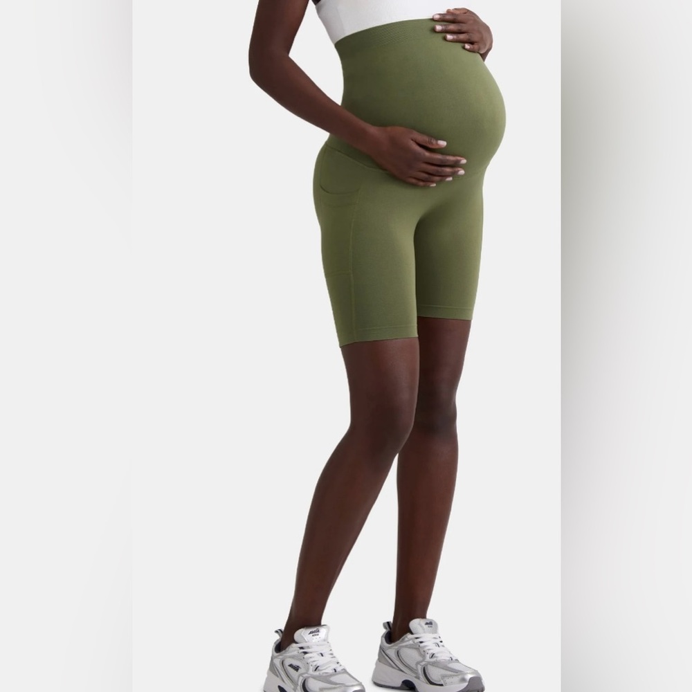 Time & Tru Maternity Bike Shorts Olive Green High Waist Size S‎ NWT